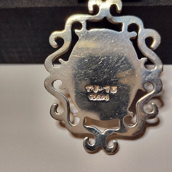 Vintage 925 Sterling Silver Large Cat's Eye Glass Pendant - Picture 3 of 7